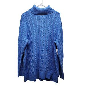 Womens Size 1X Cable Knit Turtleneck Sweater Blue Soft Cozy Winter